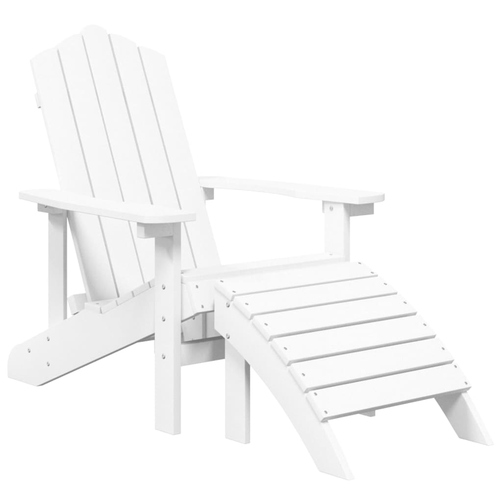 vidaXL Patio Adirondack Chairs with Footstool & Table HDPE White-1