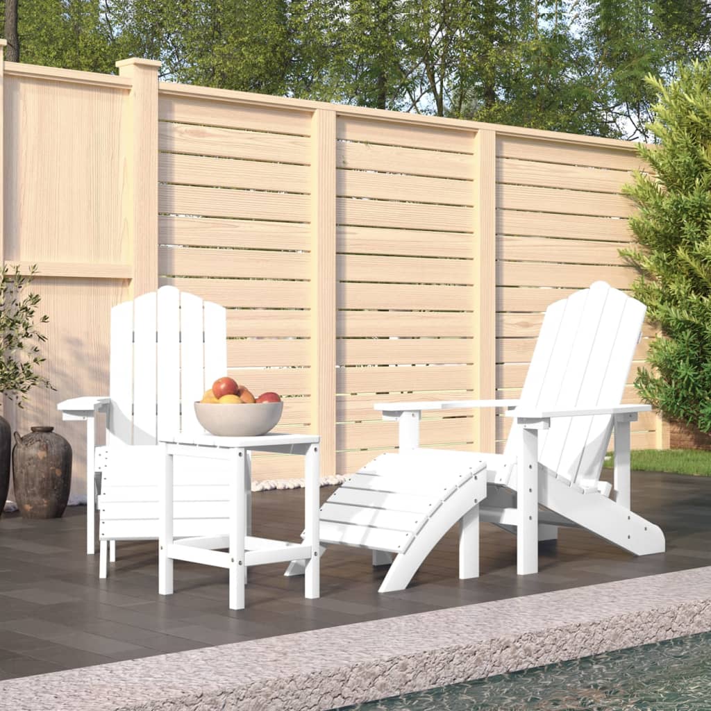 vidaXL Patio Adirondack Chairs with Footstool & Table HDPE White-0