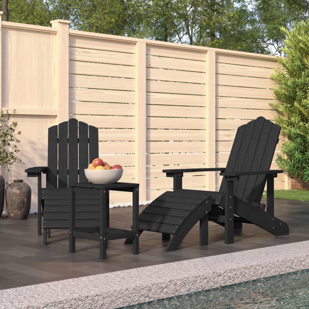 vidaXL Patio Adirondack Chairs with Footstool & Table HDPE Anthracite-0