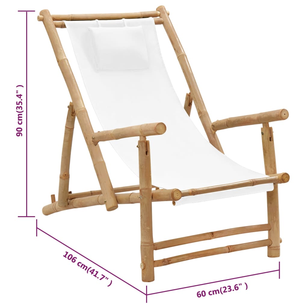 vidaXL Patio Deck Chair Sling Chair for Balcony Deck Porch Bamboo and Canvas-0