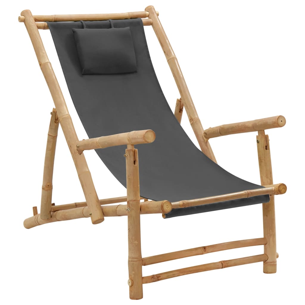 vidaXL Patio Deck Chair Sling Chair for Balcony Deck Porch Bamboo and Canvas-1