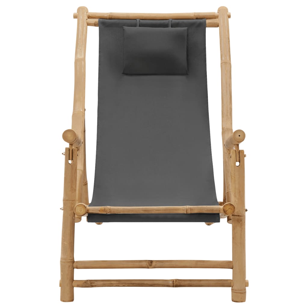 vidaXL Patio Deck Chair Sling Chair for Balcony Deck Porch Bamboo and Canvas-24