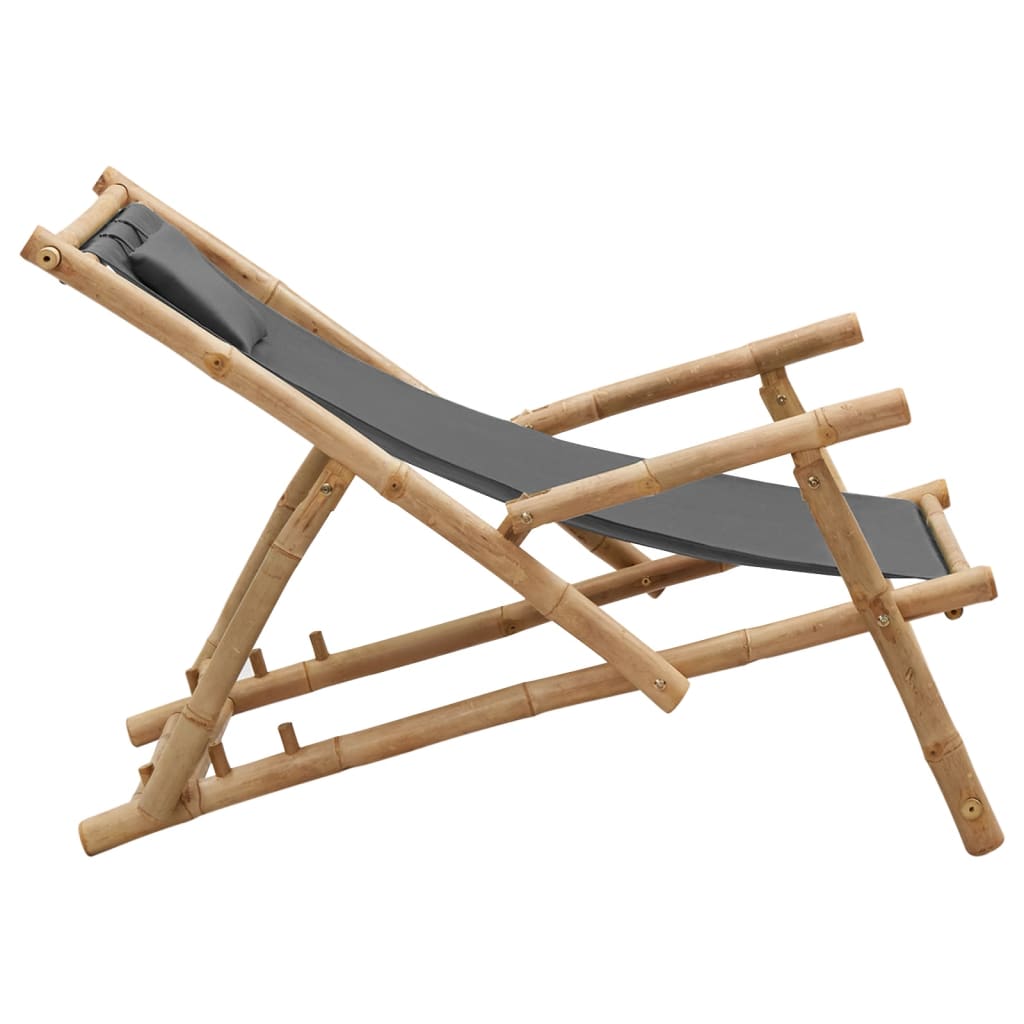 vidaXL Patio Deck Chair Sling Chair for Balcony Deck Porch Bamboo and Canvas-28