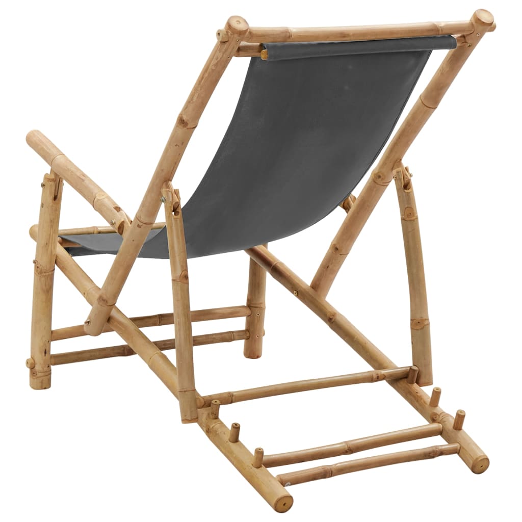 vidaXL Patio Deck Chair Sling Chair for Balcony Deck Porch Bamboo and Canvas-31