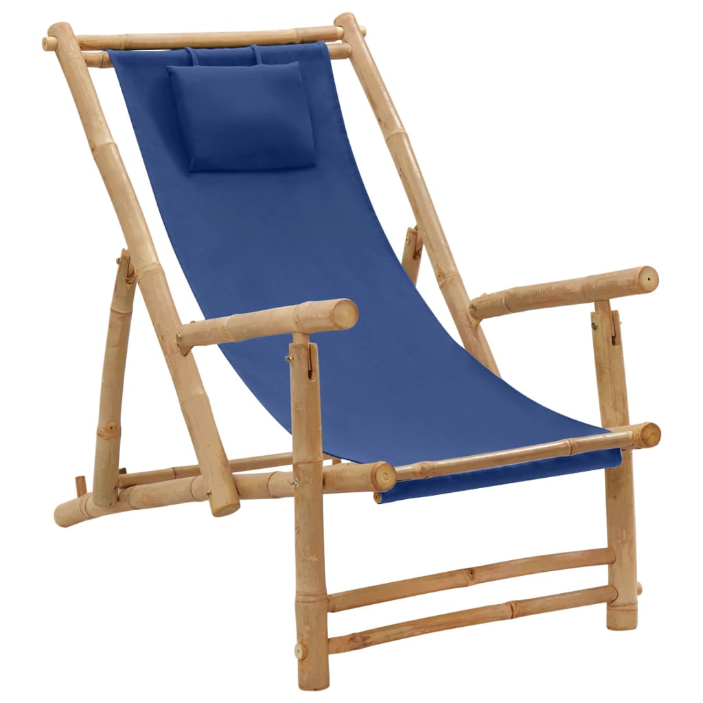 vidaXL Patio Deck Chair Sling Chair for Balcony Deck Porch Bamboo and Canvas-35