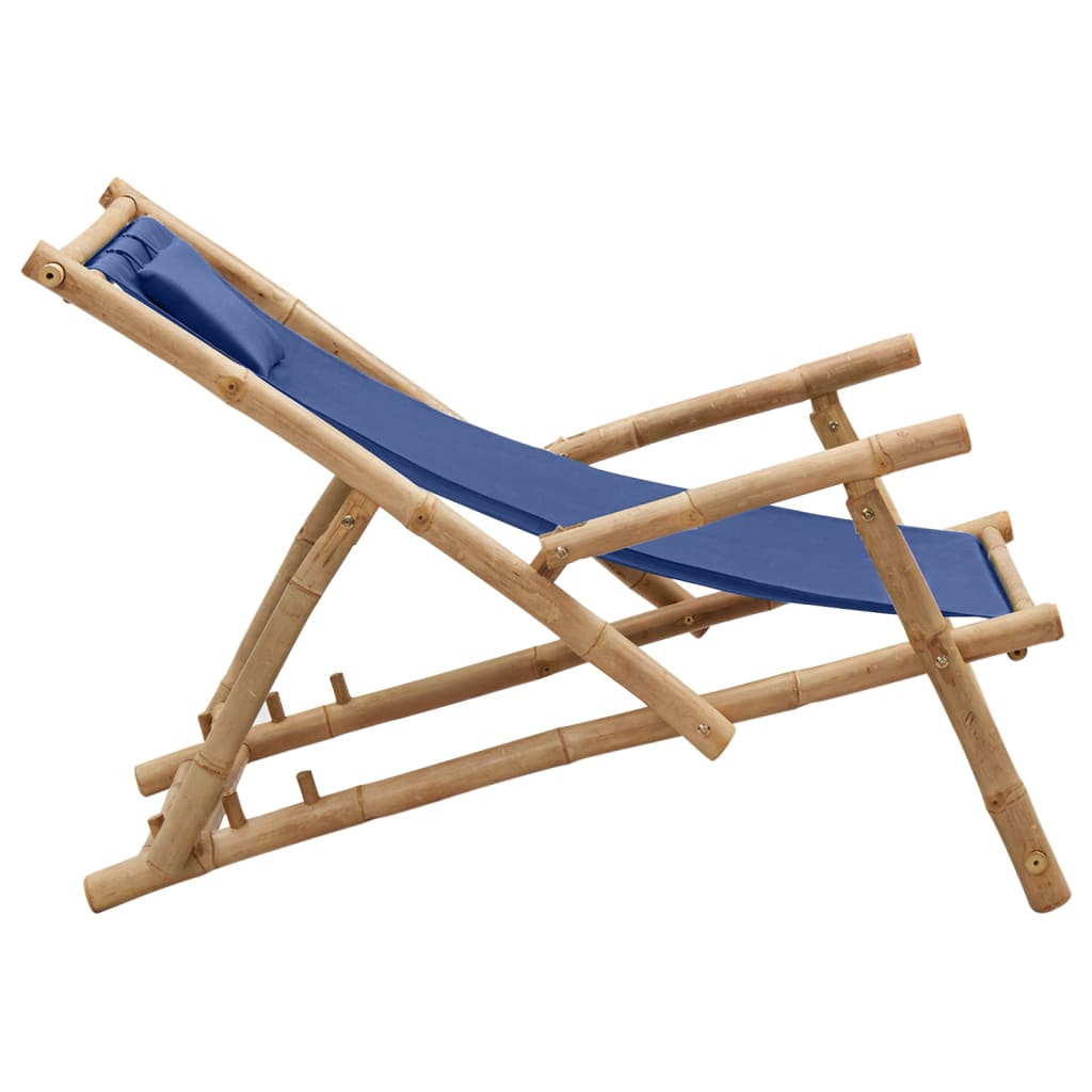 vidaXL Patio Deck Chair Sling Chair for Balcony Deck Porch Bamboo and Canvas-14