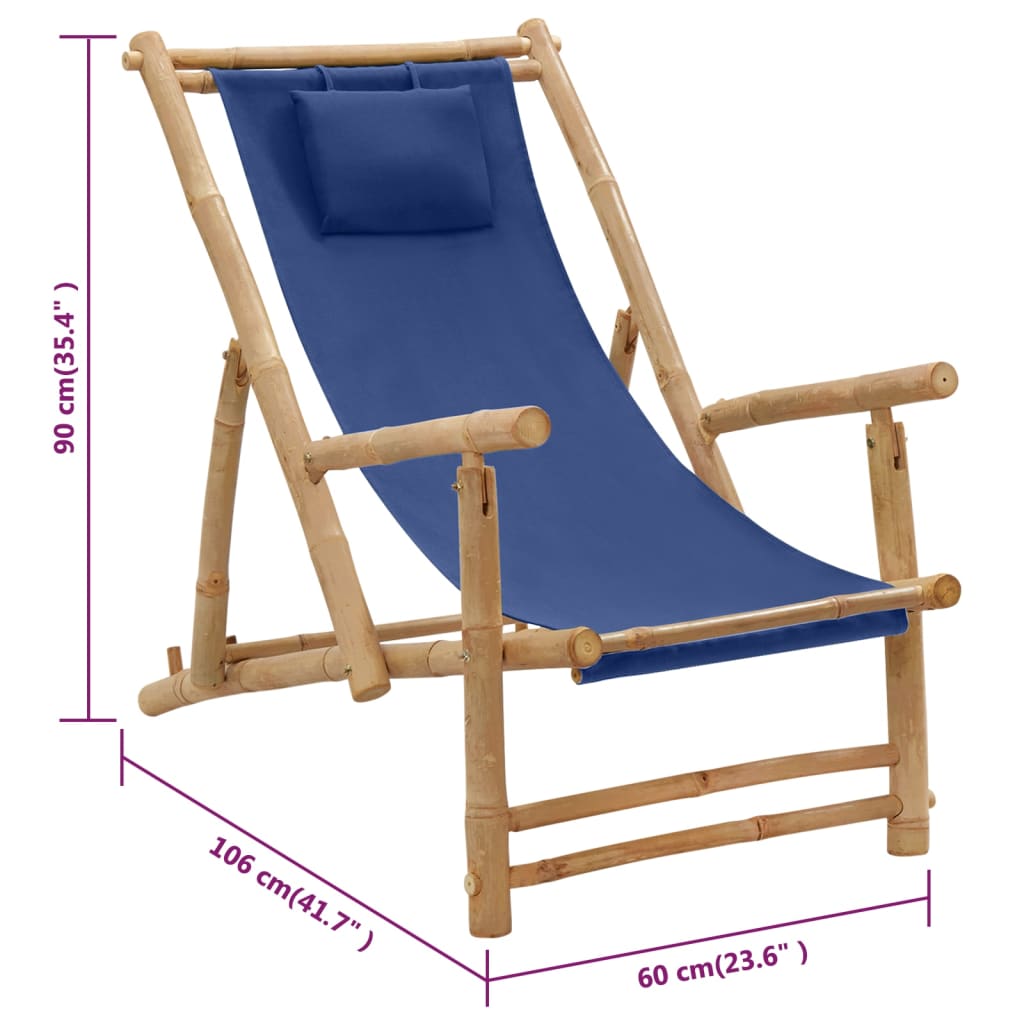 vidaXL Patio Deck Chair Sling Chair for Balcony Deck Porch Bamboo and Canvas-26