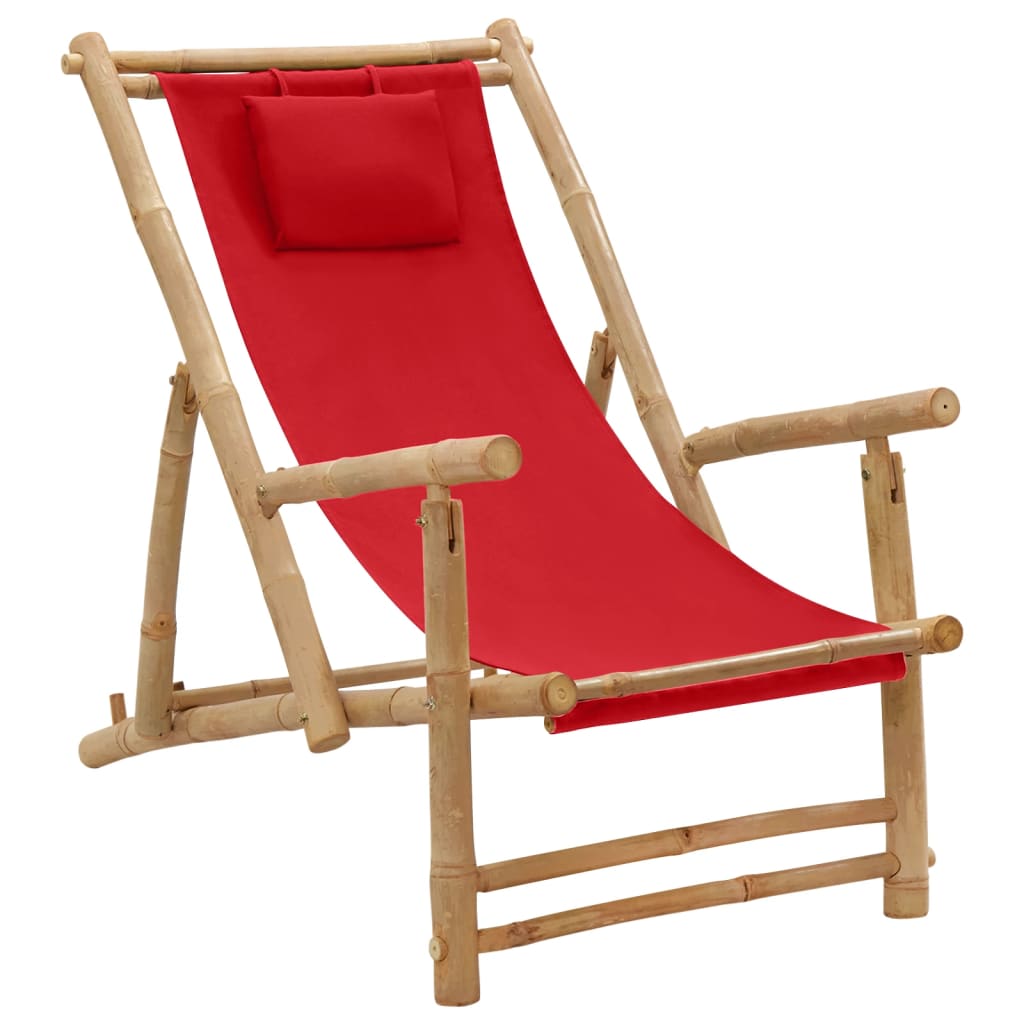 vidaXL Patio Deck Chair Sling Chair for Balcony Deck Porch Bamboo and Canvas-25