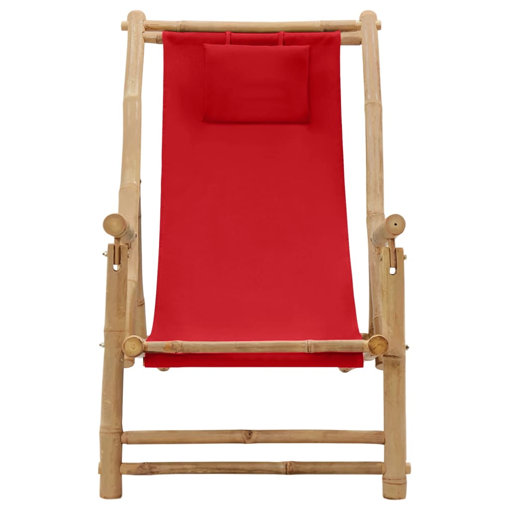 vidaXL Patio Deck Chair Sling Chair for Balcony Deck Porch Bamboo and Canvas-27