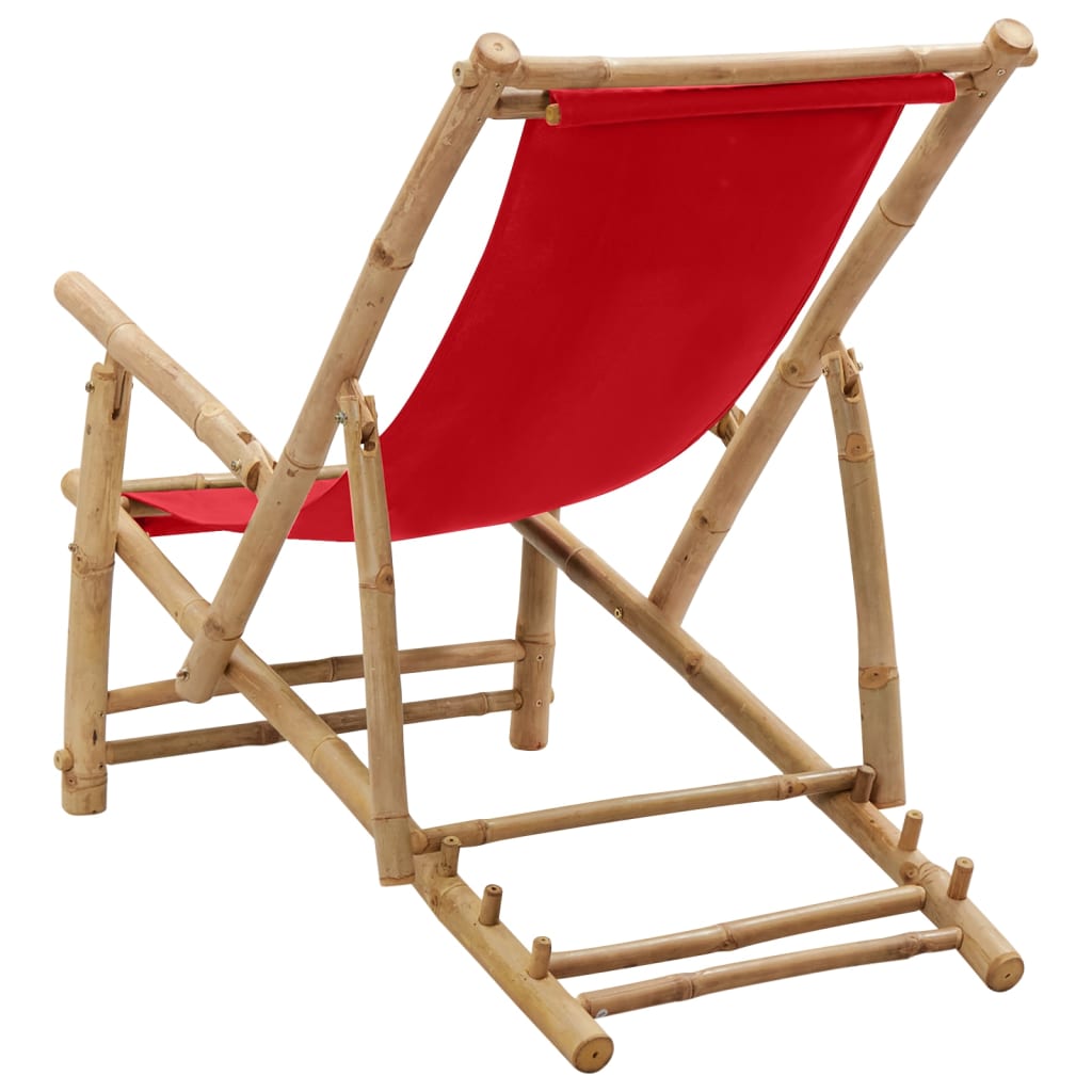 vidaXL Patio Deck Chair Sling Chair for Balcony Deck Porch Bamboo and Canvas-33