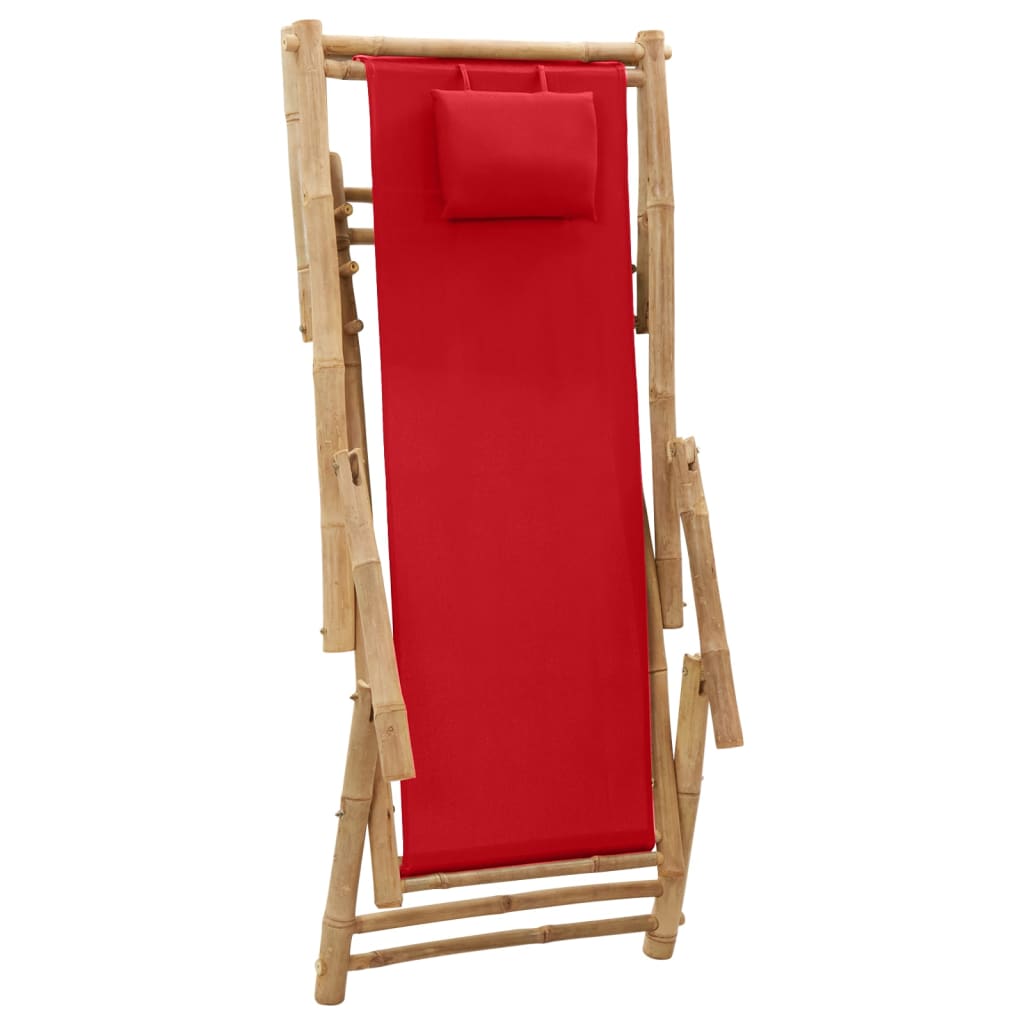 vidaXL Patio Deck Chair Sling Chair for Balcony Deck Porch Bamboo and Canvas-36