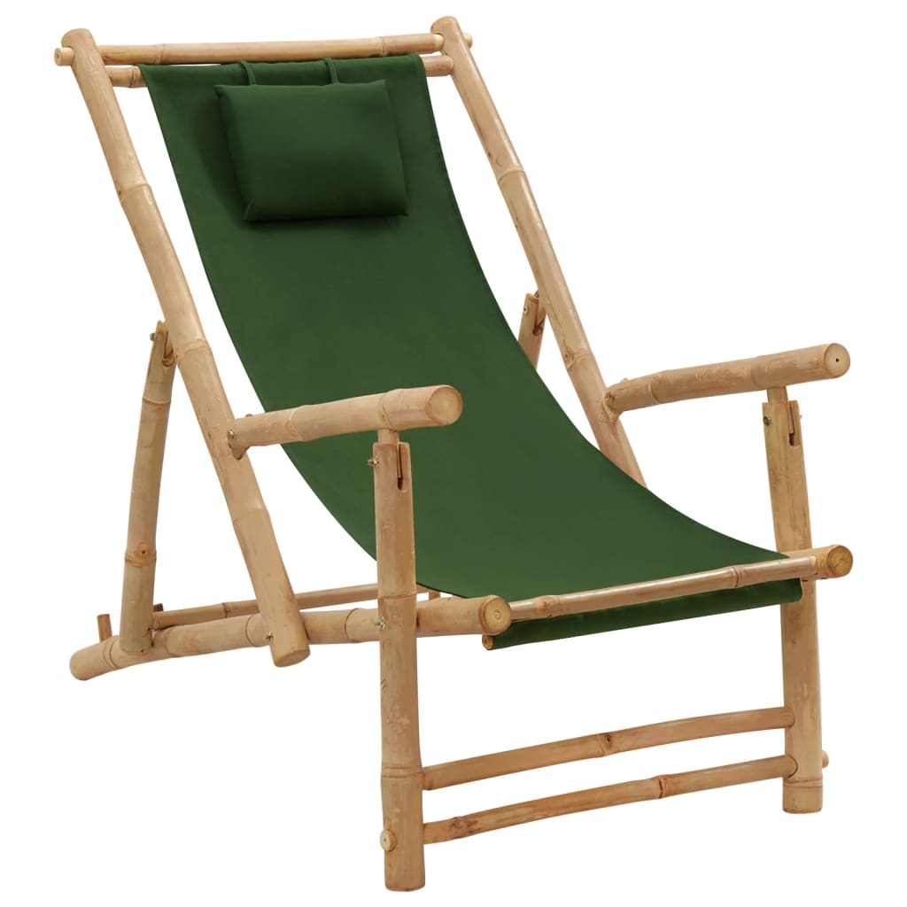 vidaXL Patio Deck Chair Sling Chair for Balcony Deck Porch Bamboo and Canvas-9