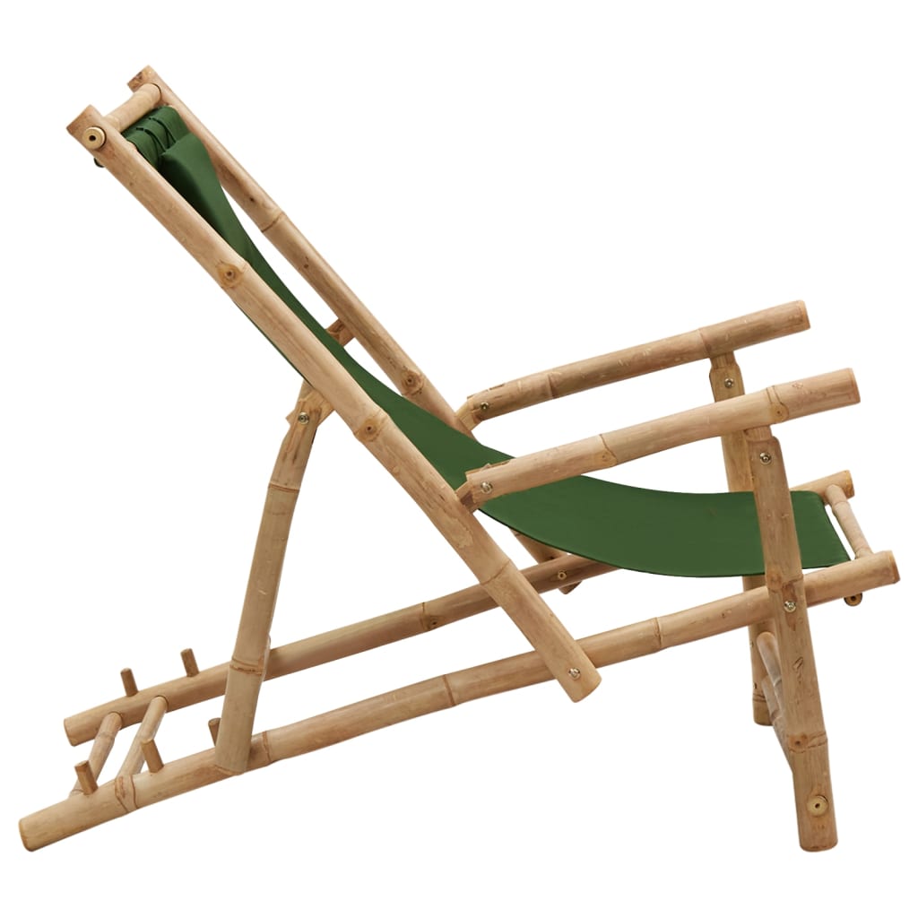 vidaXL Patio Deck Chair Sling Chair for Balcony Deck Porch Bamboo and Canvas-13