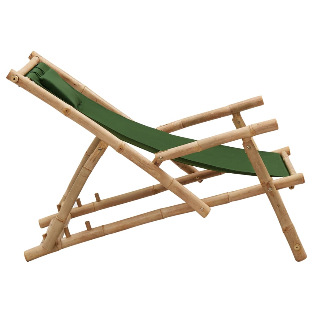 vidaXL Patio Deck Chair Sling Chair for Balcony Deck Porch Bamboo and Canvas-11