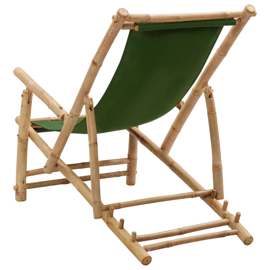 vidaXL Patio Deck Chair Sling Chair for Balcony Deck Porch Bamboo and Canvas-15