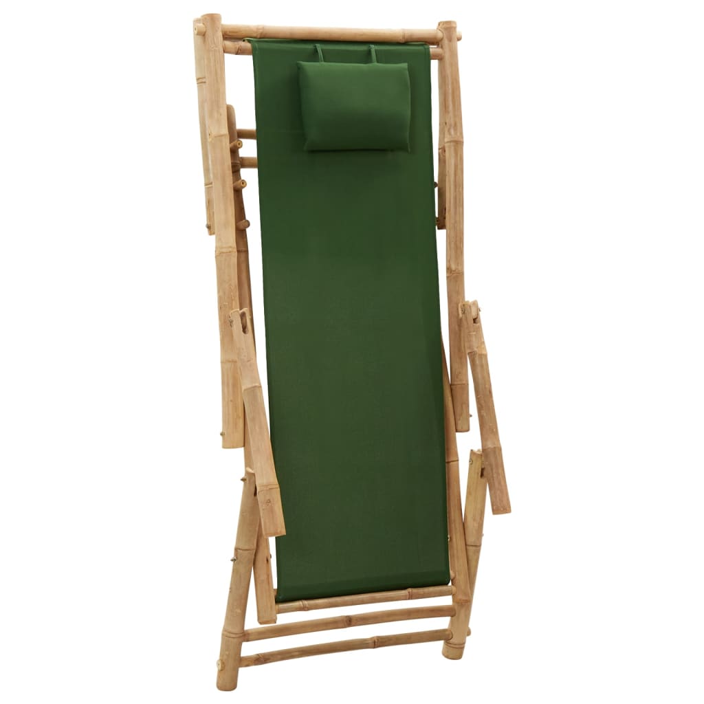 vidaXL Patio Deck Chair Sling Chair for Balcony Deck Porch Bamboo and Canvas-19