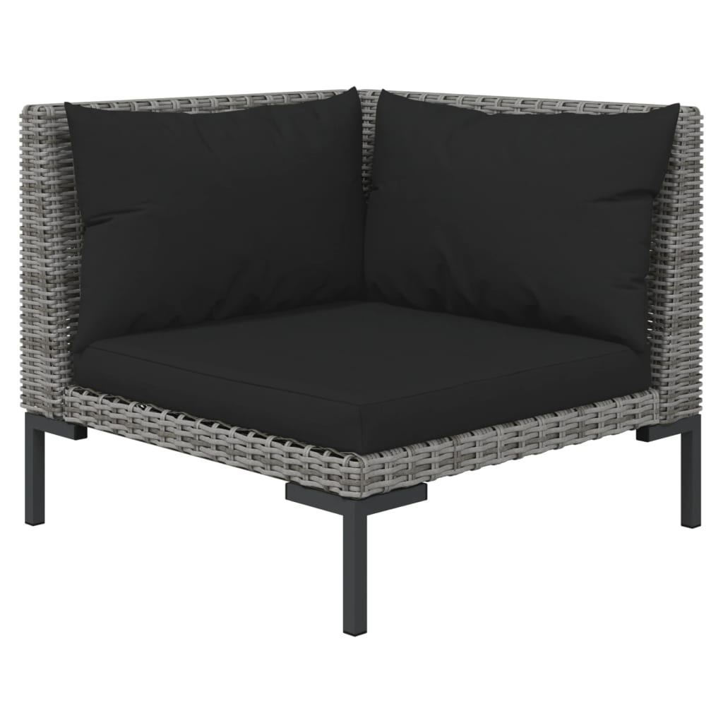 vidaXL 3 Piece Patio Lounge Set Dark Gray Half Round Poly Rattan-3