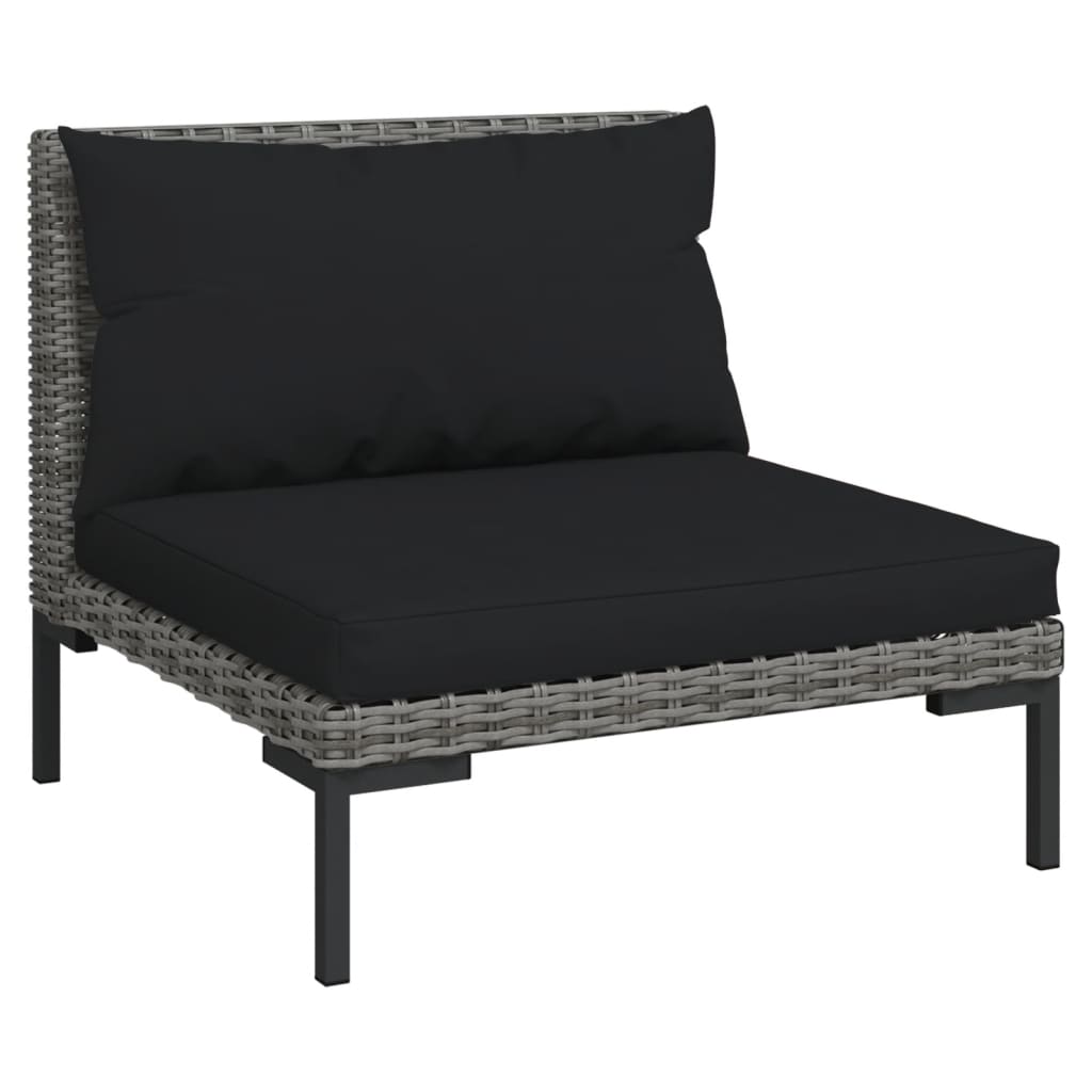 vidaXL 3 Piece Patio Lounge Set Dark Gray Half Round Poly Rattan-5