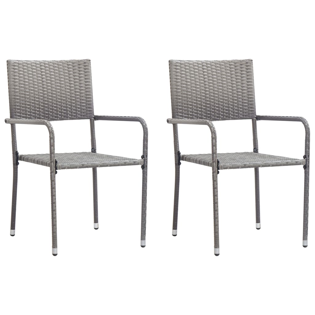 vidaXL Patio Dining Chairs 2 pcs Stackable Gray Poly Rattan-0