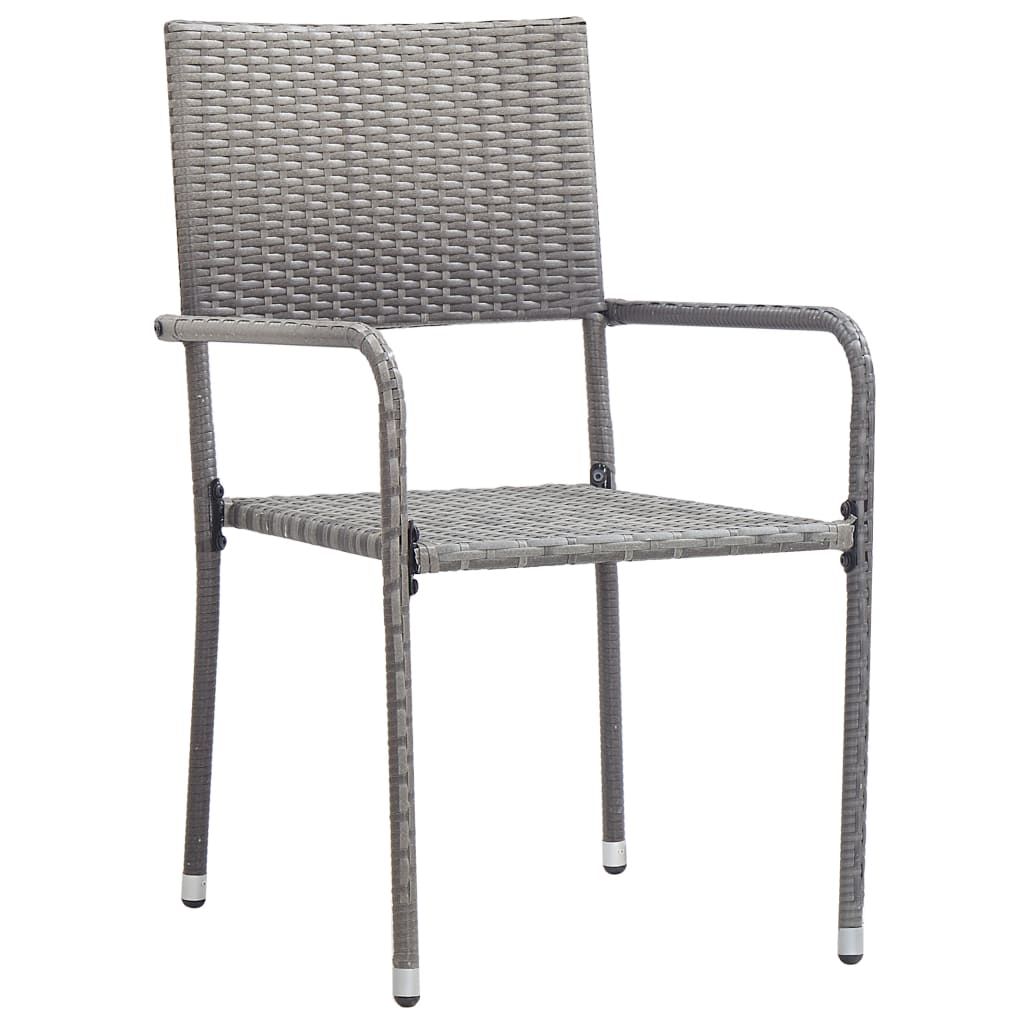 vidaXL Patio Dining Chairs 2 pcs Stackable Gray Poly Rattan-1