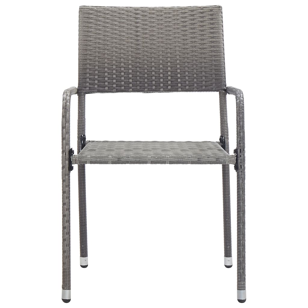 vidaXL Patio Dining Chairs 2 pcs Stackable Gray Poly Rattan-2