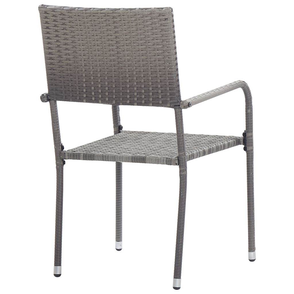 vidaXL Patio Dining Chairs 2 pcs Stackable Gray Poly Rattan-4