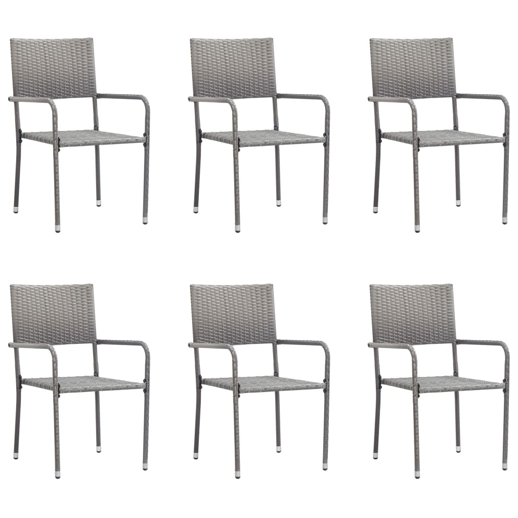 vidaXL Patio Dining Chairs 6 pcs Stackable Gray Poly Rattan-0