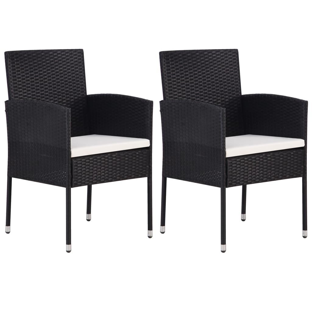 vidaXL Patio Chairs with Cream White Cushions 2 pcs Black Poly Rattan-0