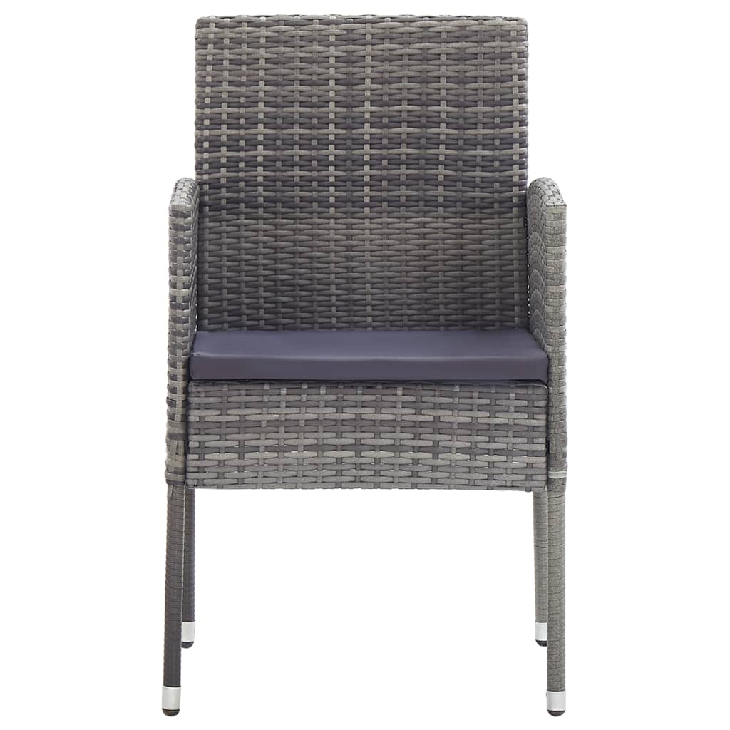 vidaXL Patio Chairs with Dark Gray Cushions 2 pcs Gray Poly Rattan-2