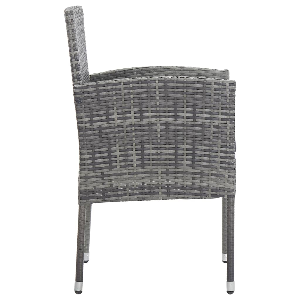 vidaXL Patio Chairs with Dark Gray Cushions 2 pcs Gray Poly Rattan-3