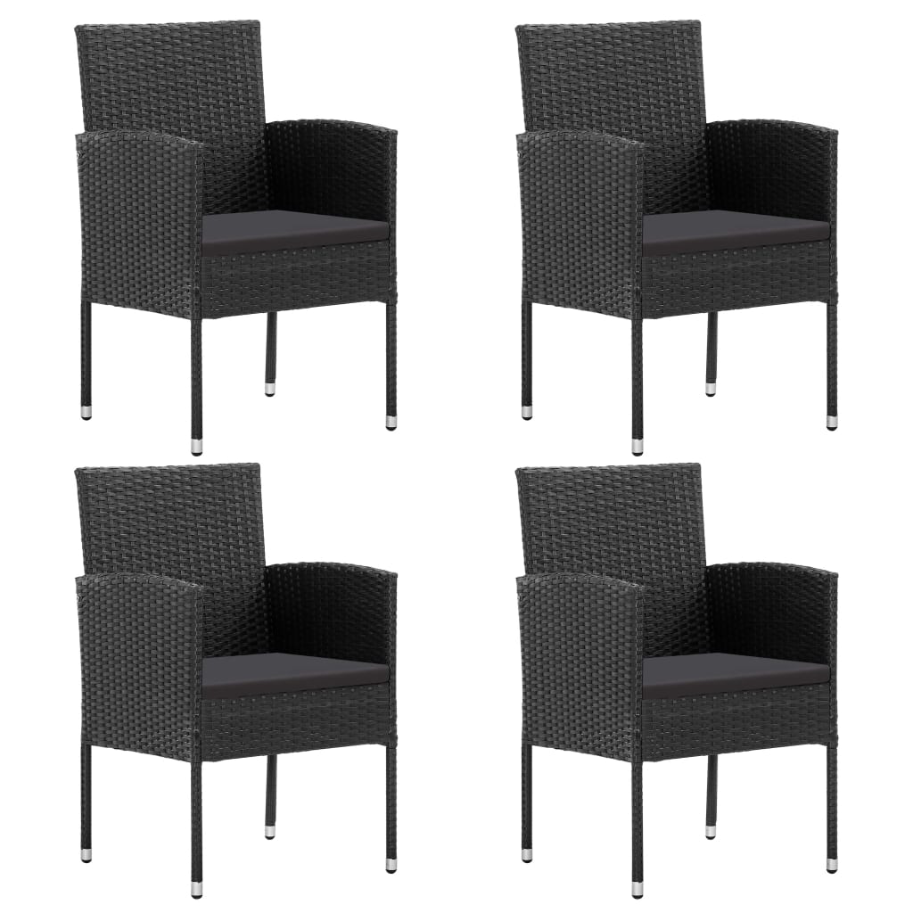 vidaXL Patio Chairs with Black Cushions 4 pcs Black Poly Rattan-0