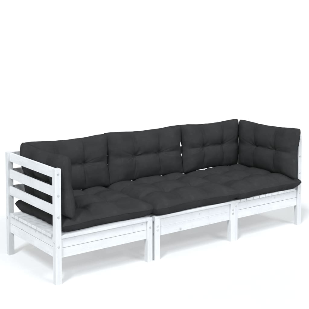 vidaXL 3-Seater Patio Sofa with Cream Cushions Solid Pinewood-0