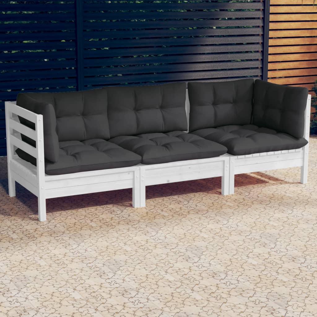 vidaXL 3-Seater Patio Sofa with Cream Cushions Solid Pinewood-1