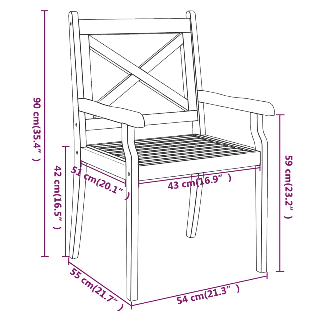 vidaXL Outdoor Dining Chairs Patio Dining Chair with Armrest Solid Wood Acacia-3