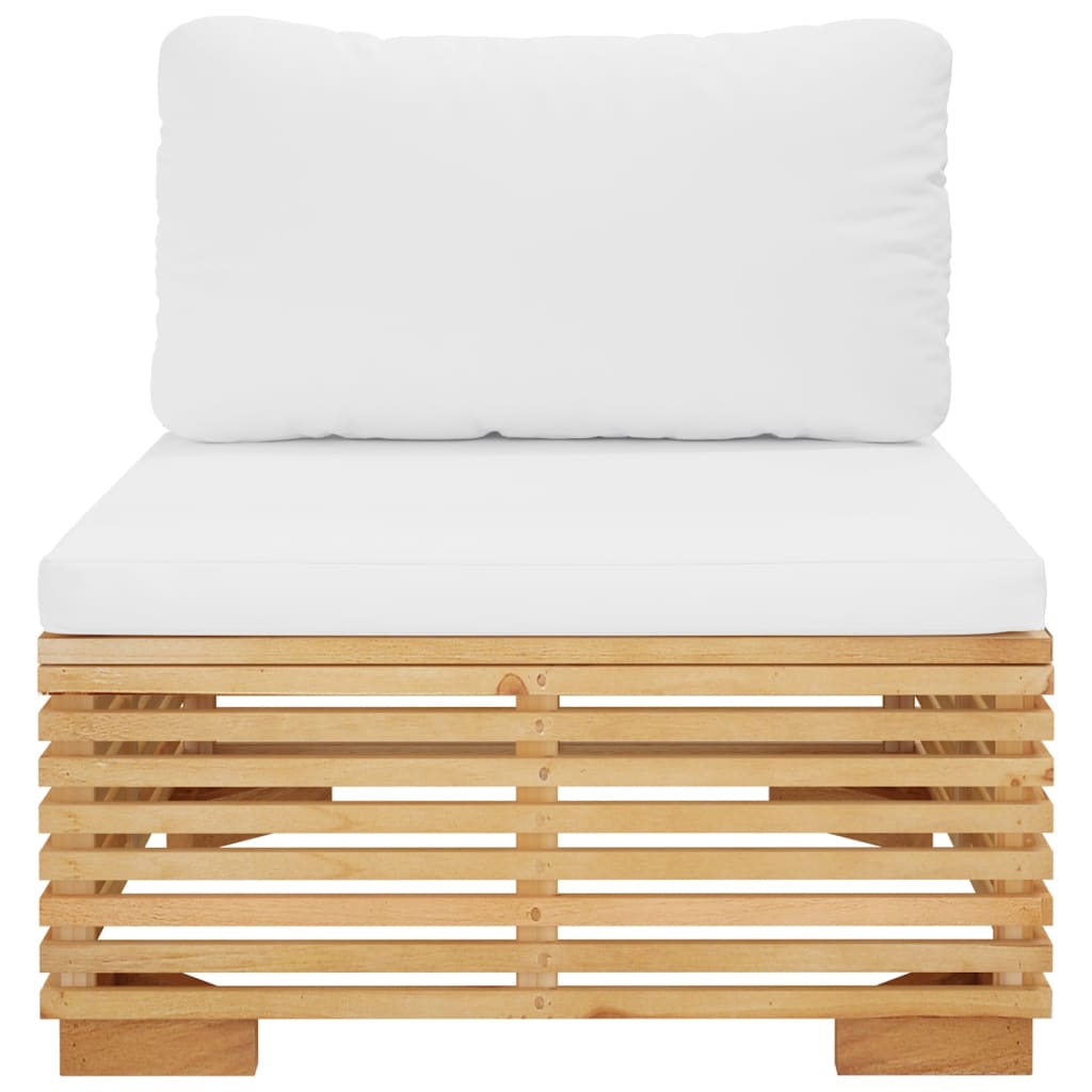 vidaXL Patio Middle Sofa with Cream Cushions Solid Wood Teak-1
