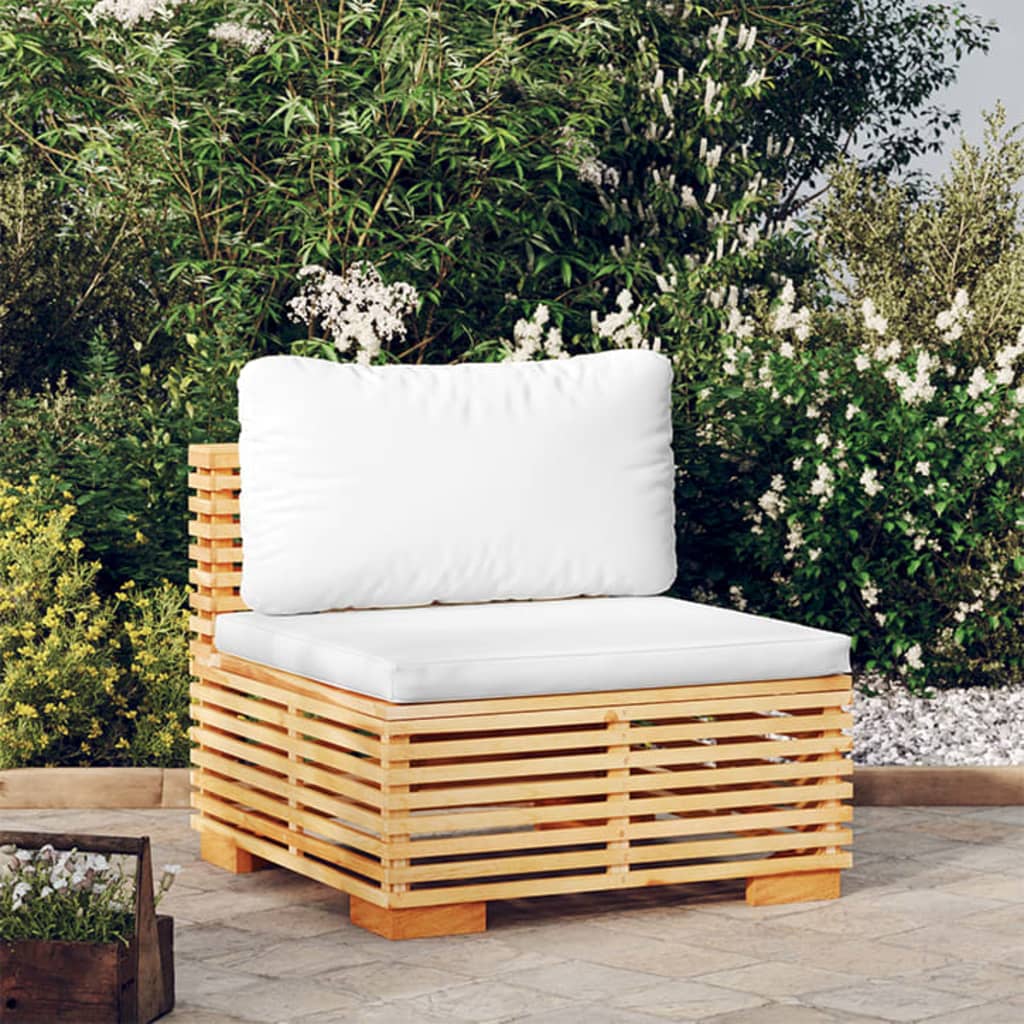 vidaXL Patio Middle Sofa with Cream Cushions Solid Wood Teak-0