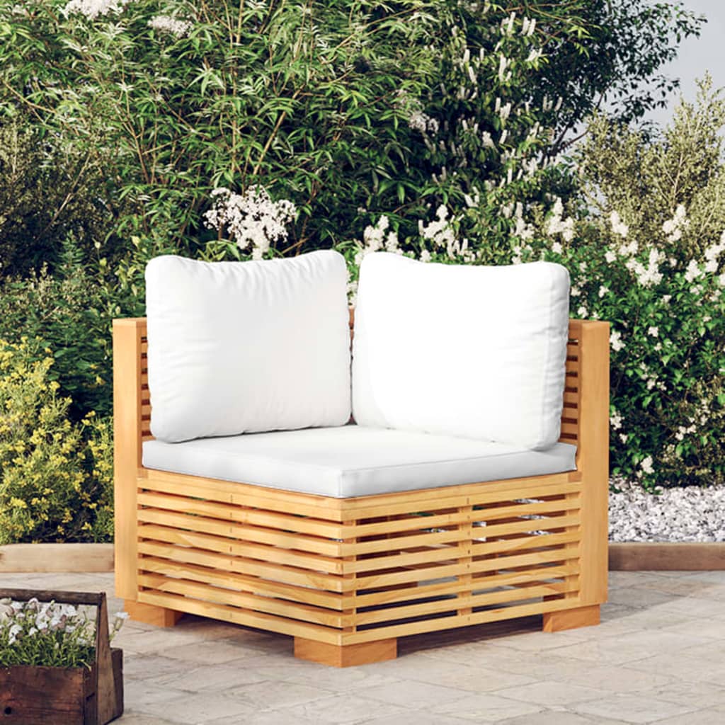 vidaXL Patio Corner Sofa with Cream Cushions Solid Wood Teak-0
