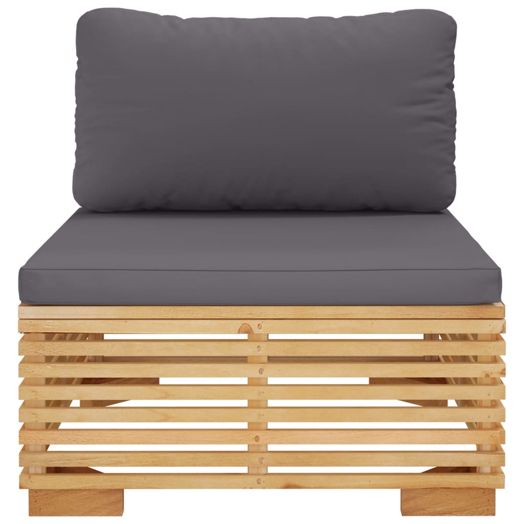 vidaXL Patio Middle Sofa with Dark Gray Cushions Solid Wood Teak-2