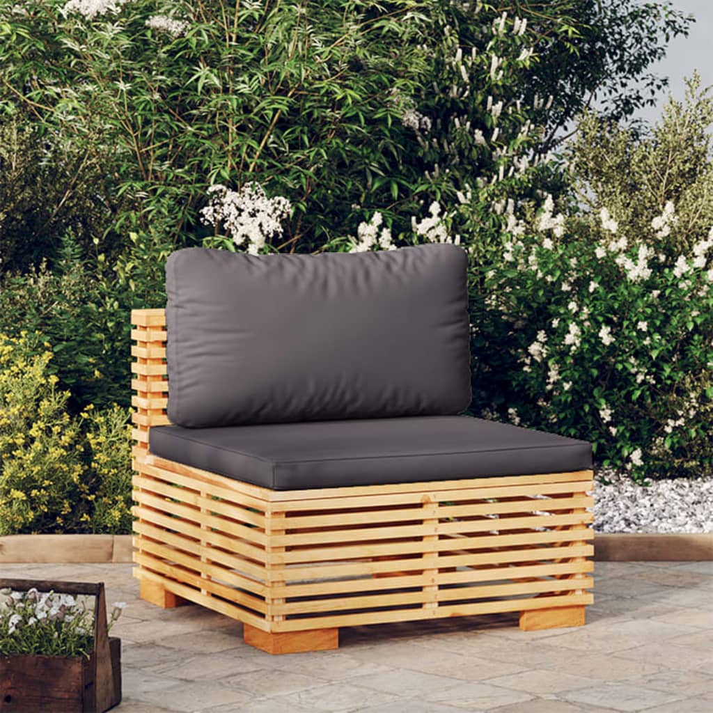 vidaXL Patio Middle Sofa with Dark Gray Cushions Solid Wood Teak-0