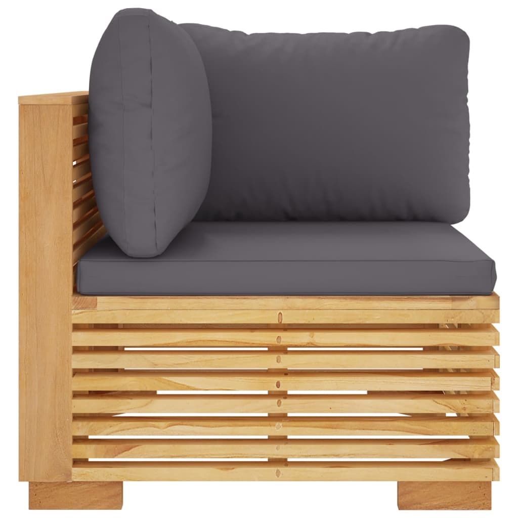 vidaXL Patio Corner Sofa with Dark Gray Cushions Solid Wood Teak-1