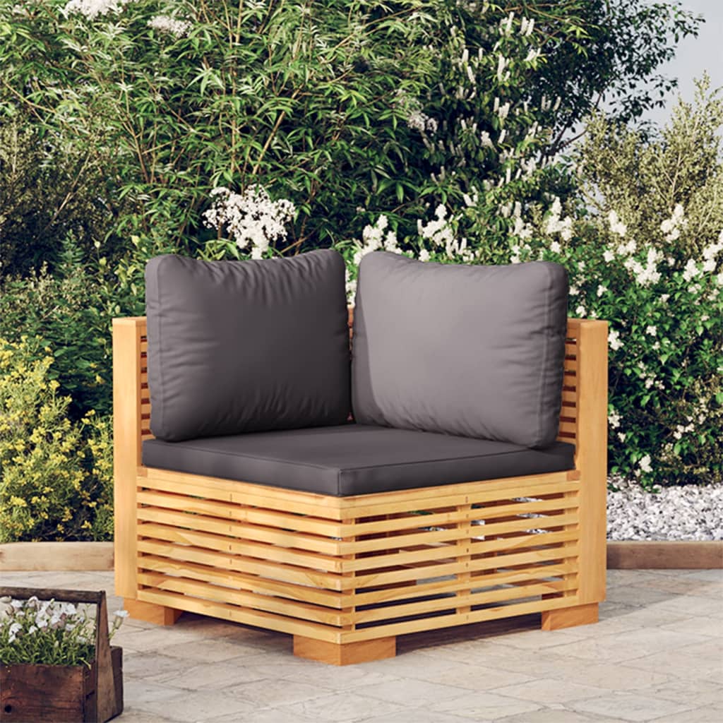 vidaXL Patio Corner Sofa with Dark Gray Cushions Solid Wood Teak-0