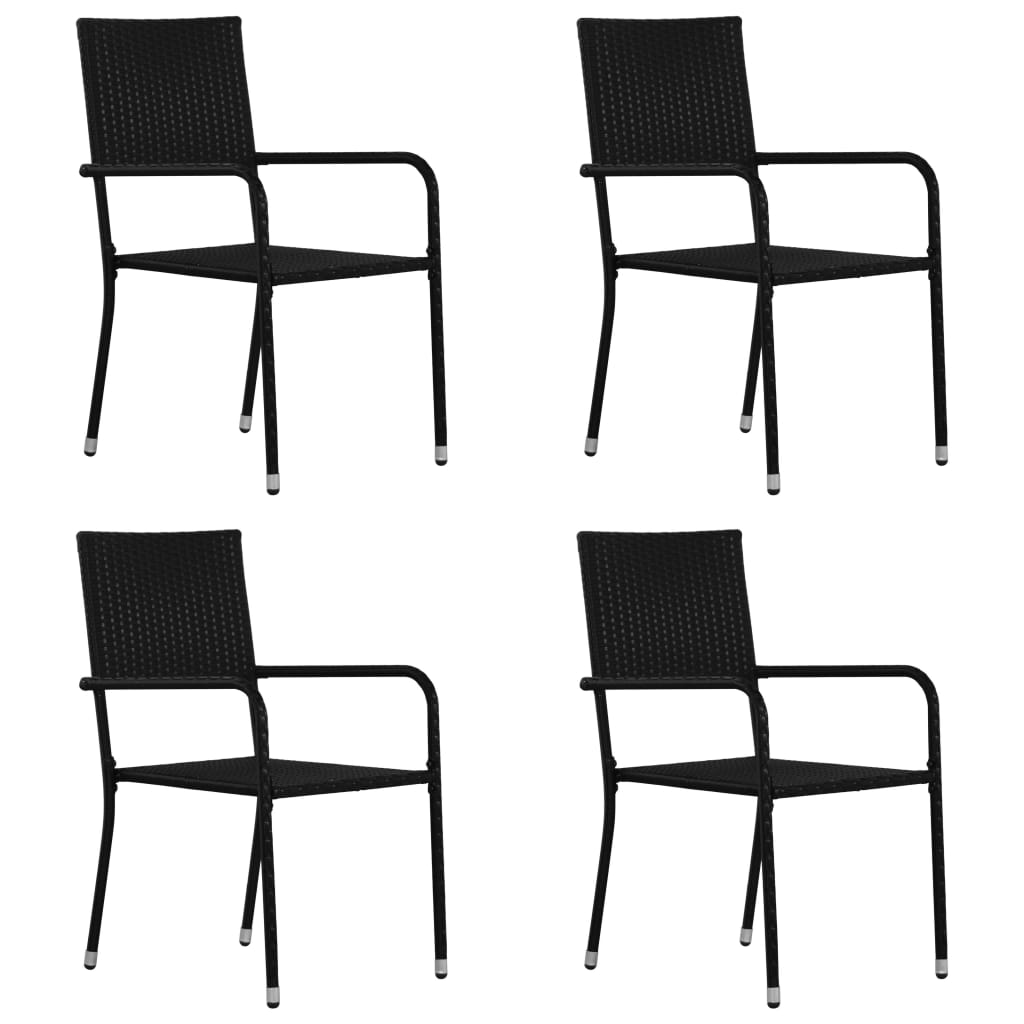 vidaXL Patio Dining Chairs 4 pcs Stackable Black Poly Rattan-0