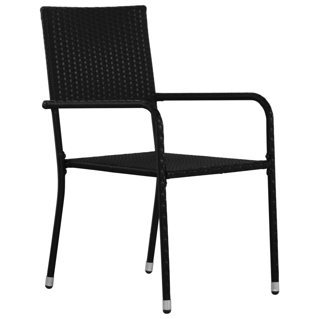 vidaXL Patio Dining Chairs 4 pcs Stackable Black Poly Rattan-1