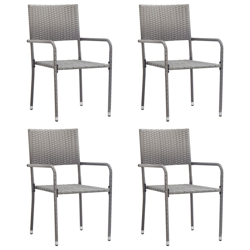 vidaXL Patio Dining Chairs 4 pcs Stackable Gray Poly Rattan-0