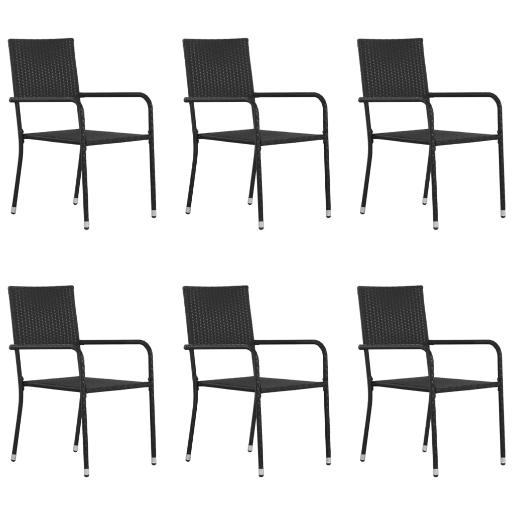 vidaXL Patio Dining Chairs 6 pcs Stackable Black Poly Rattan-0