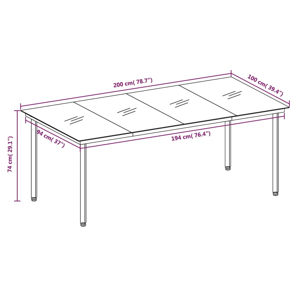 vidaXL Outdoor Dining Table Patio Table with Glass Top Garden Furniture Steel-8