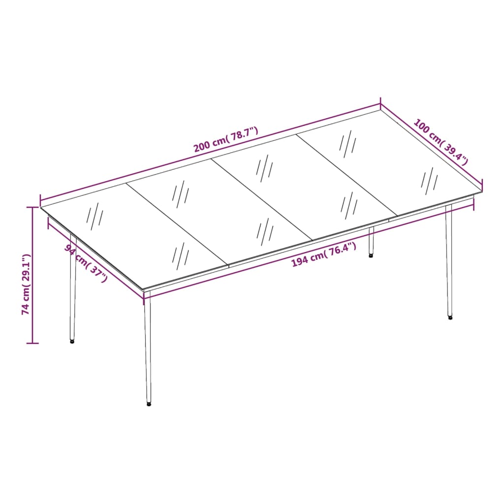 vidaXL Patio Dining Table Black 31.5"x31.5"x29.1" Steel and Glass-12