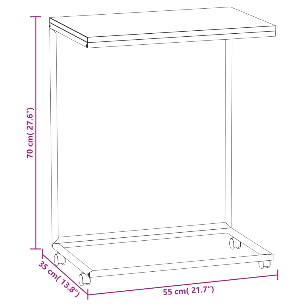 vidaXL Side Table with Wheels Black 21.7"x13.8"x27.6" Engineered Wood-1