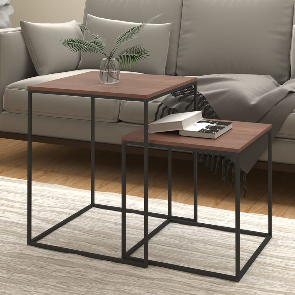 vidaXL Coffee Table Set Accent Nesting Table 2 Pcs Engineered Wood and Metal-1