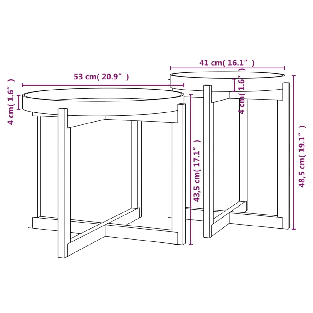 vidaXL Coffee Table 2 pcs Round End Table Accent Sofa Table Solid Wood Pine-17